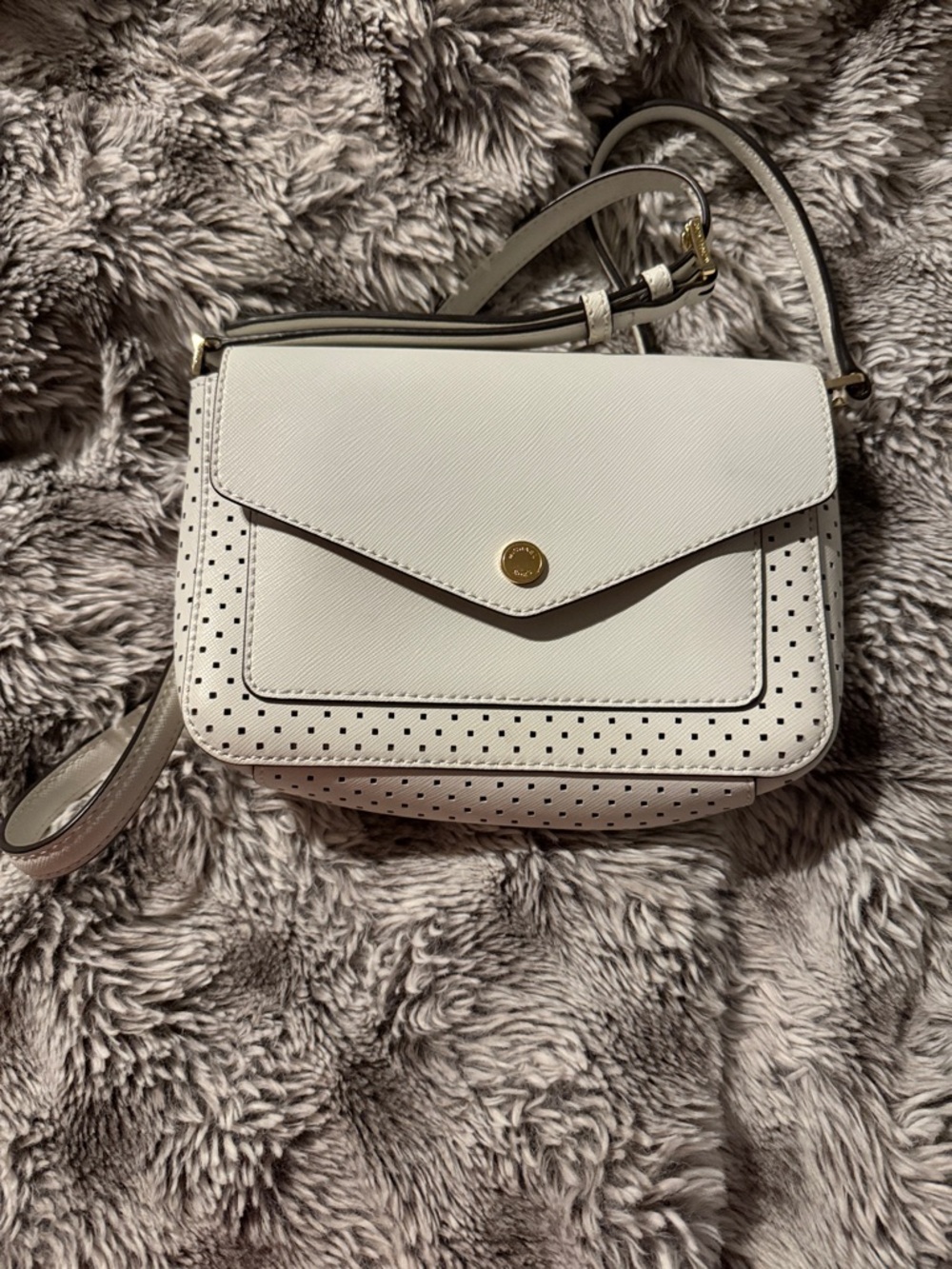 Michael Kors White Perforated Crossbody Bag with Gold Accent